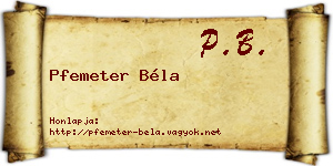 Pfemeter Béla névjegykártya