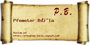 Pfemeter Béla névjegykártya